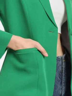 SuitsHeritage Women's Solid Green Slim Fit Blazer Close