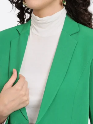SuitsHeritage Women's Solid Green Slim Fit Blazer Collar