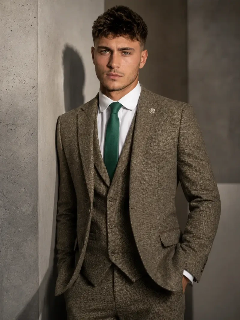 Ashcroft Tweed Herringbone Brown Suit - Suitheritage