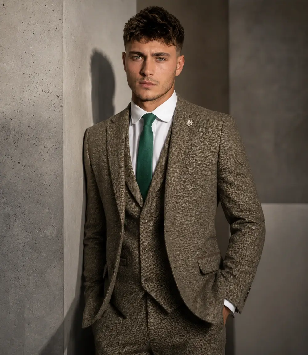 Ashcroft Tweed Herringbone Brown Suit - Suitheritage