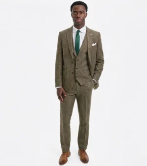 Ashcroft Tweed Herringbone Brown Suit Front