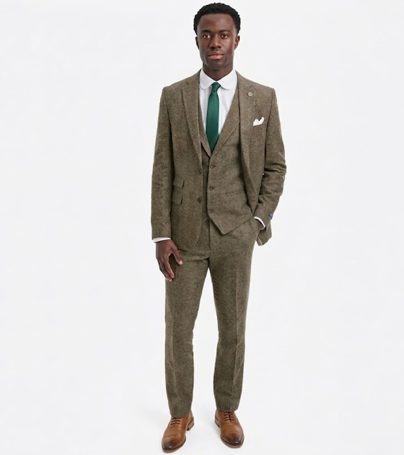 Ashcroft Tweed Herringbone Brown Suit Front