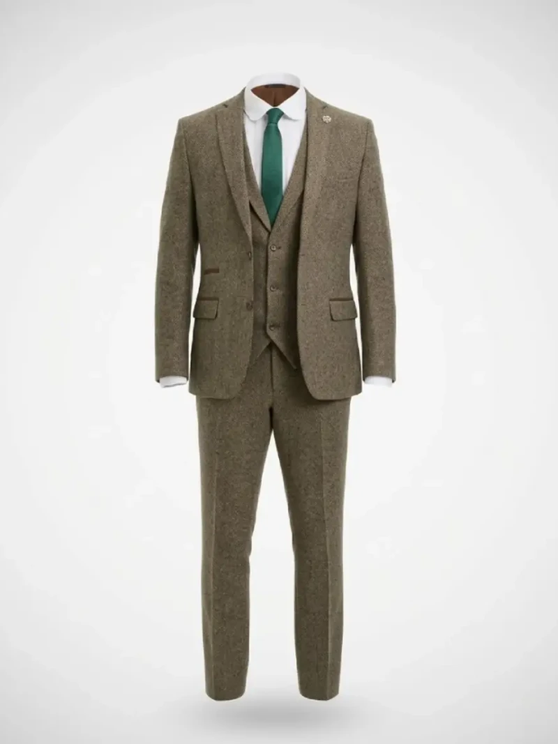 Ashcroft Tweed Herringbone Brown Suit ghost mannequin - Suitheritage