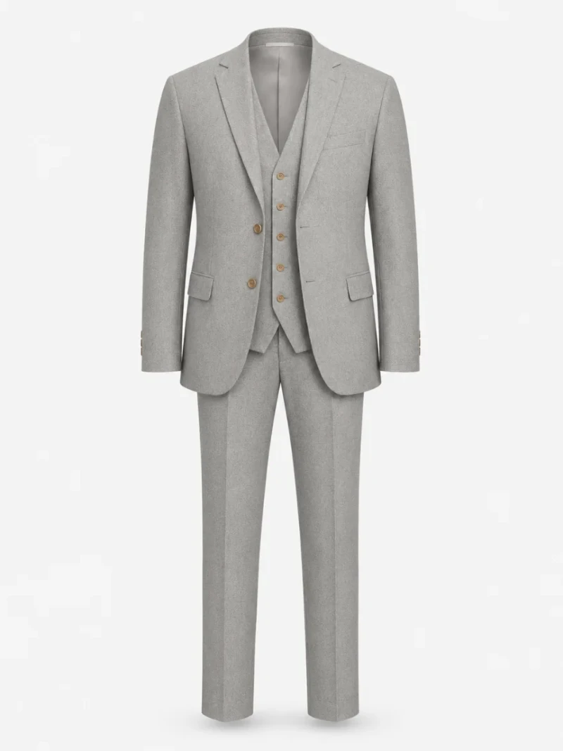 Ashcroft Tweed Solid Light Grey Suit Front Side