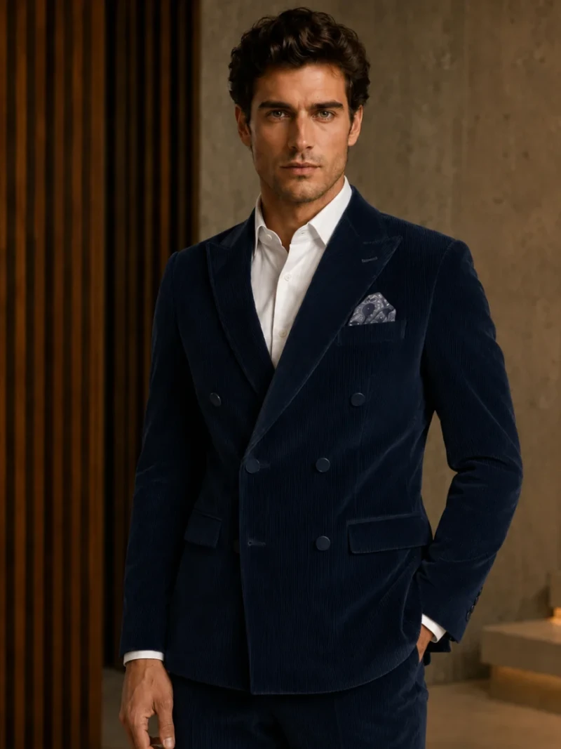 Ashford Corduroy Solid Navy Suit