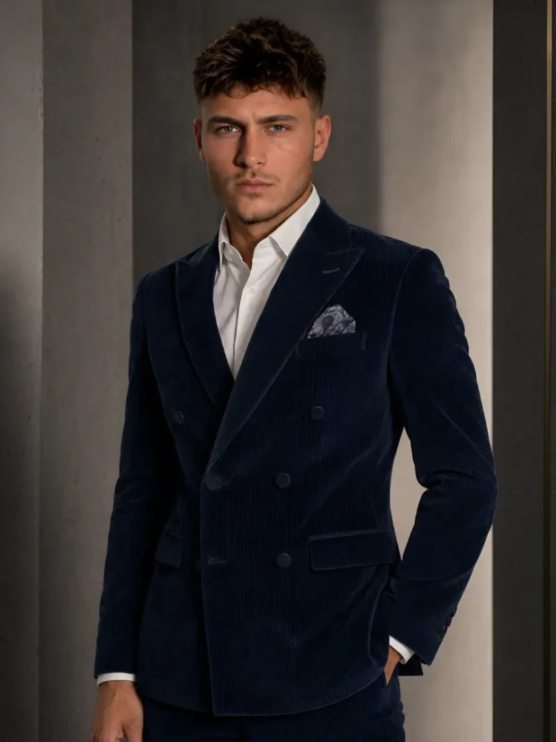 Ashford Corduroy Solid Navy Suit Model shoot image