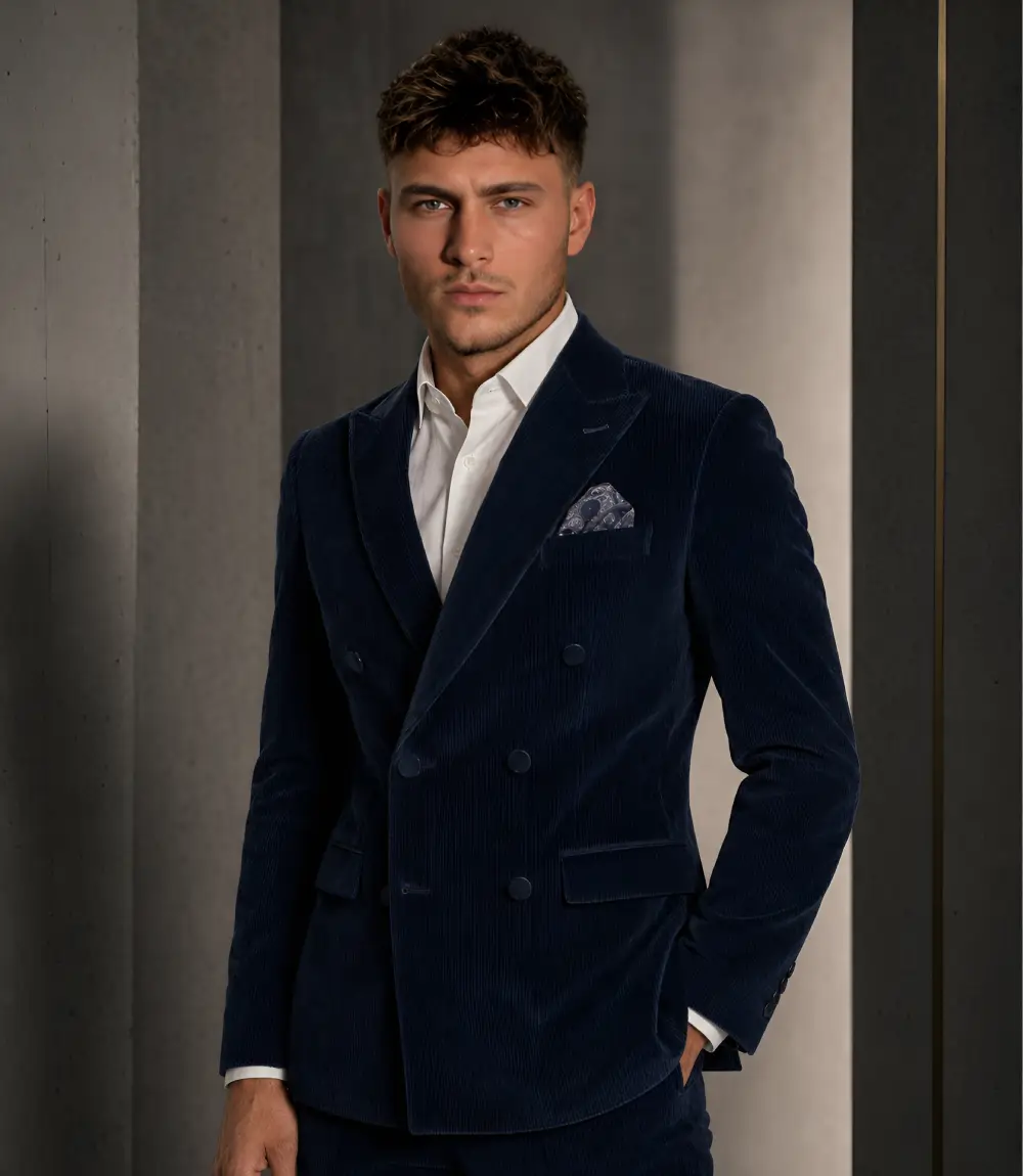 Ashford Corduroy Solid Navy Suit Model shoot image