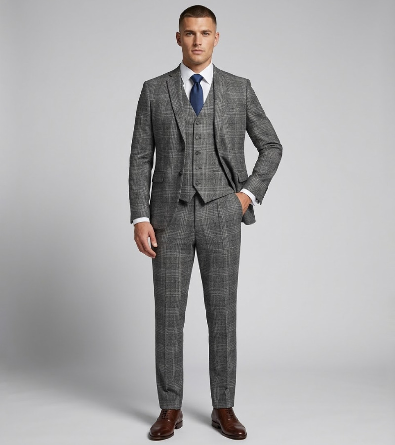 Ashford Cotton Check Grey Suit Fronts