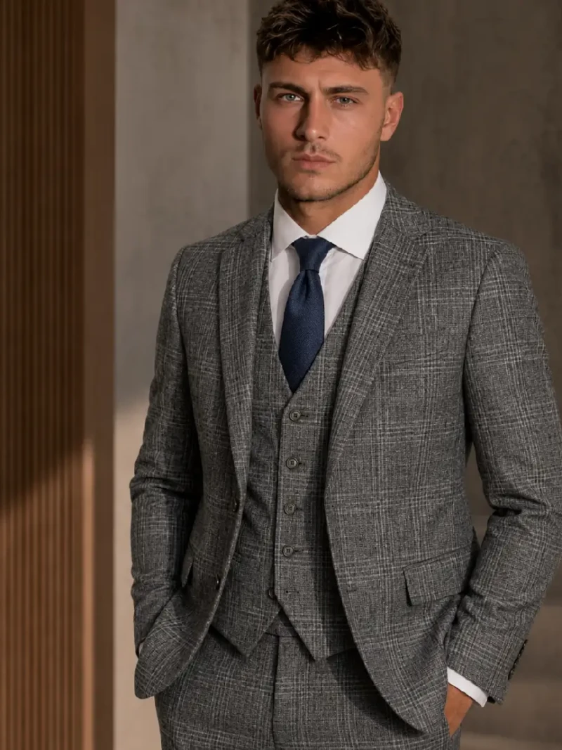 Ashford Cotton Check Grey Suit Model - Suit Heritage