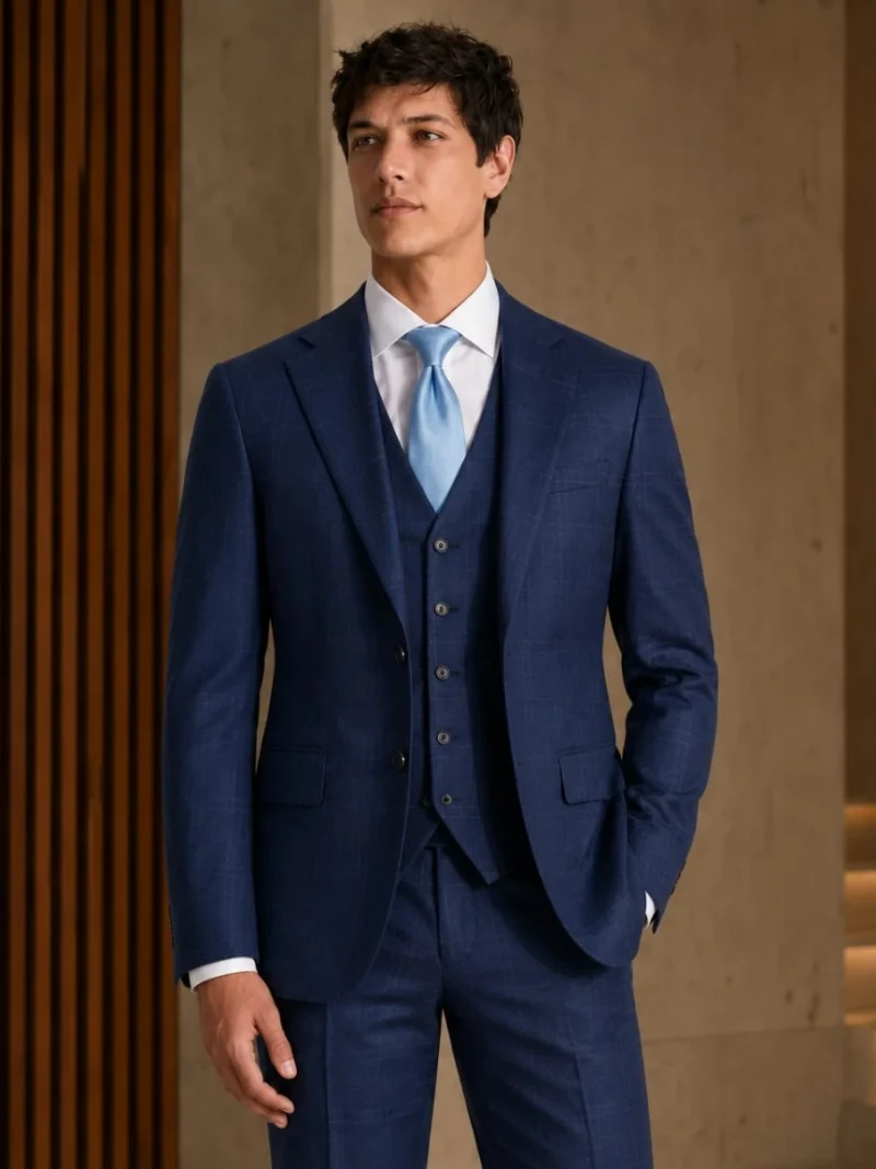 Ashford Cotton Plaid Blue Suit
