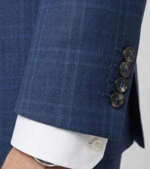 Ashford Cotton Plaid Blue Suit Cuffs