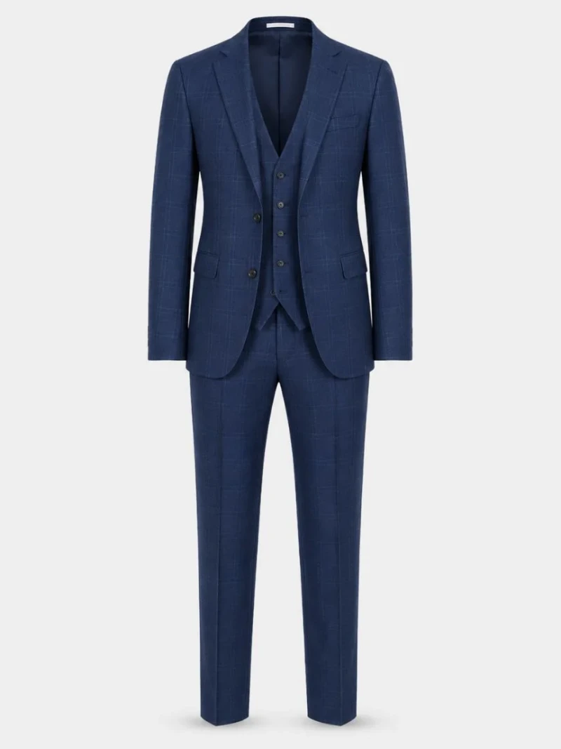 Ashford Cotton Plaid Blue Suit Front View