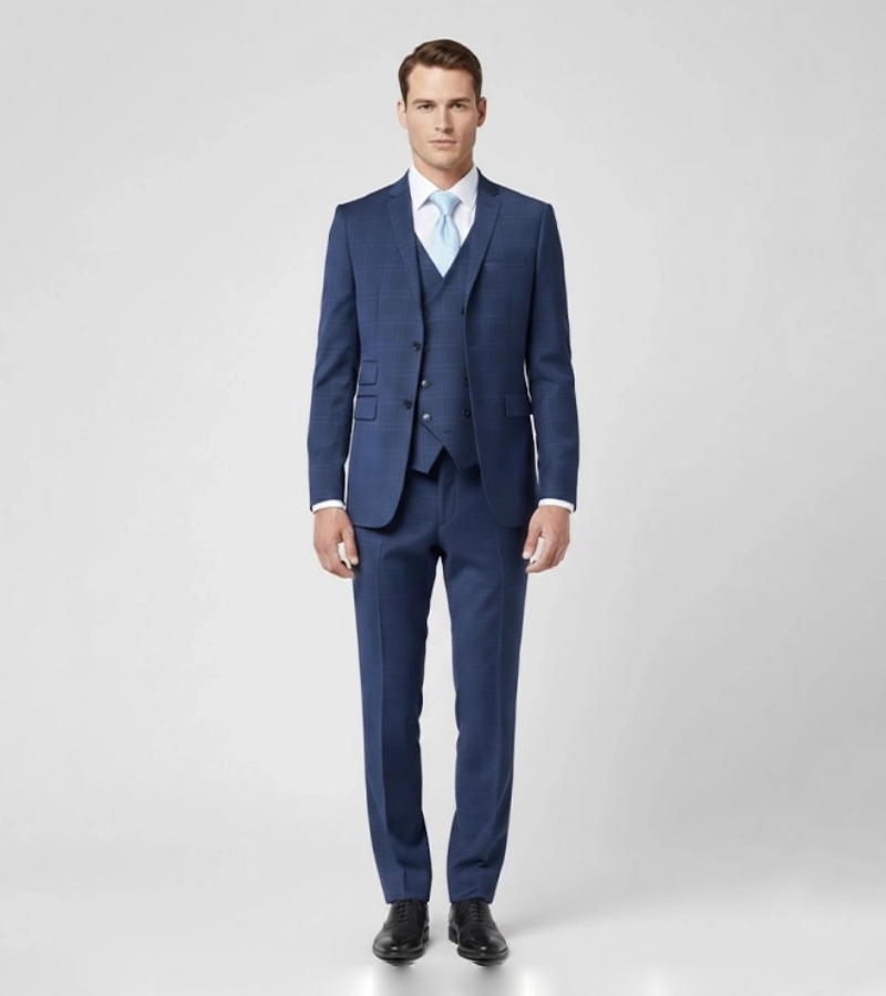 Ashford Cotton Plaid Blue Suit Front