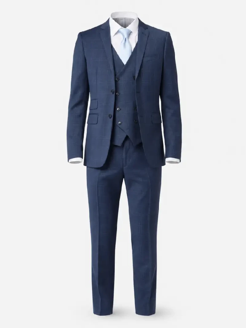 Ashford Cotton Plaid Blue Suit Ghost Mannequin - Suit Heritage
