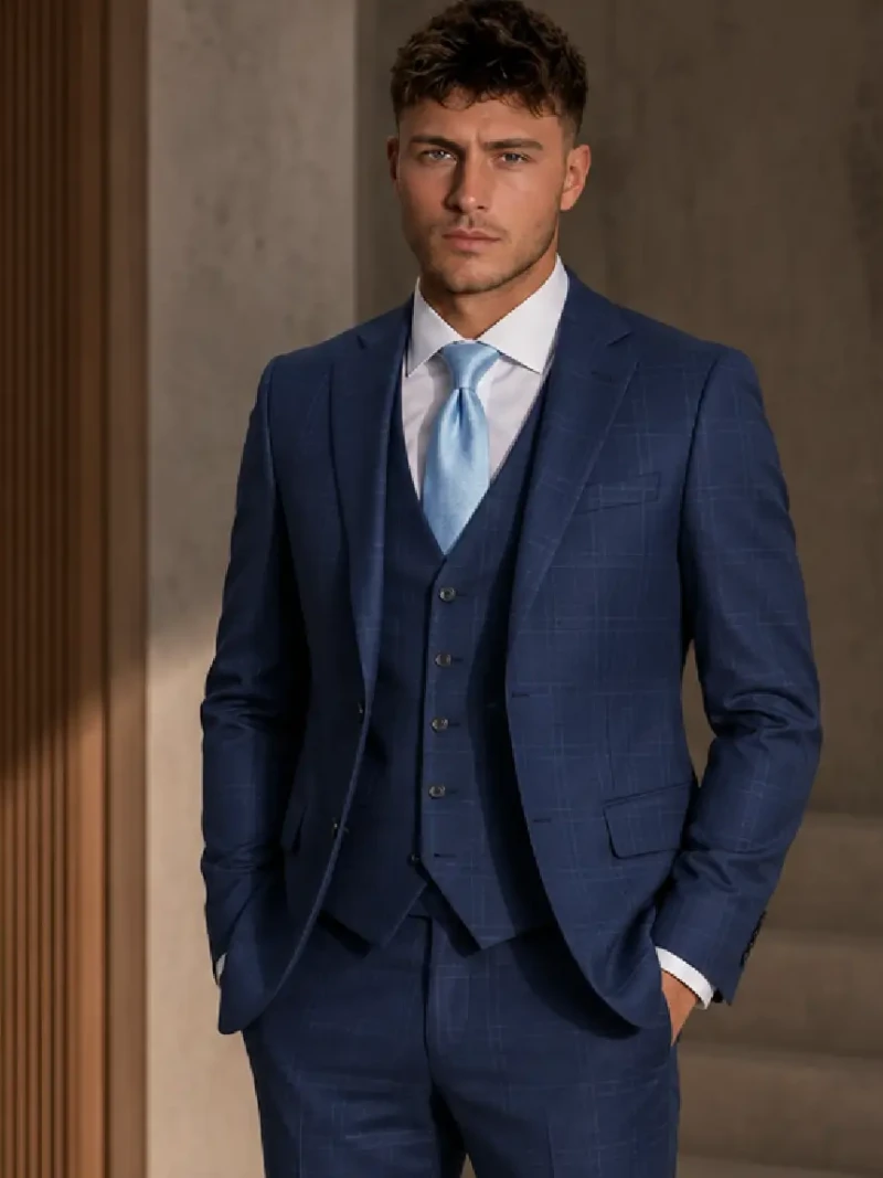 Ashford Cotton Plaid Blue Suit Model