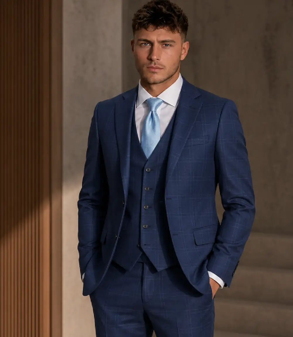 Ashford Cotton Plaid Blue Suit Model