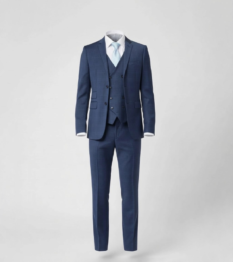 Ashford Cotton Plaid Blue Suit