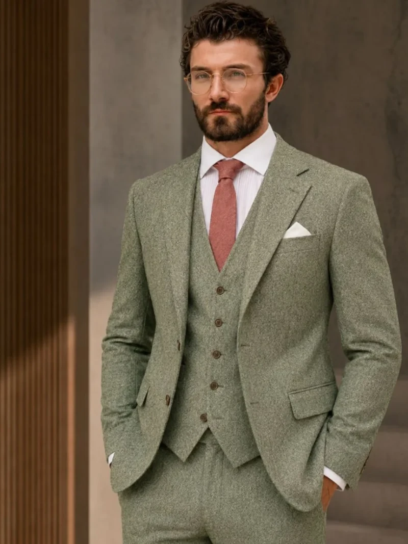 Ashford Cotton Tweed Light Green Suit