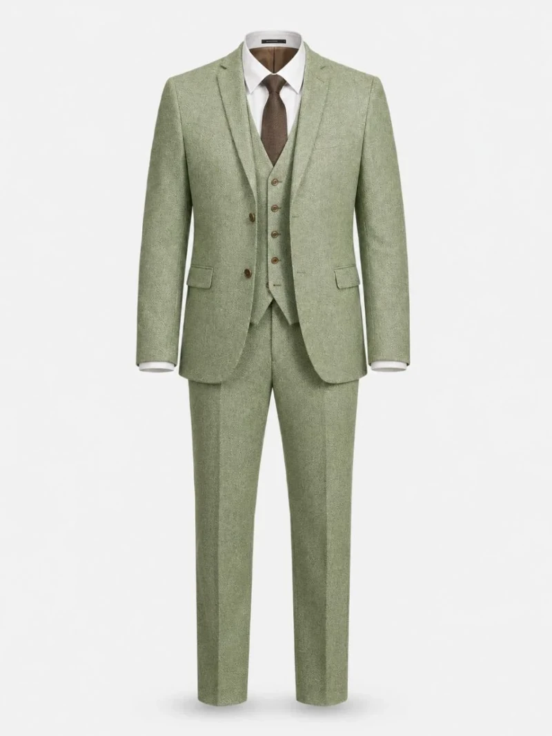 Ashford Cotton Tweed Light Green Suit Front View