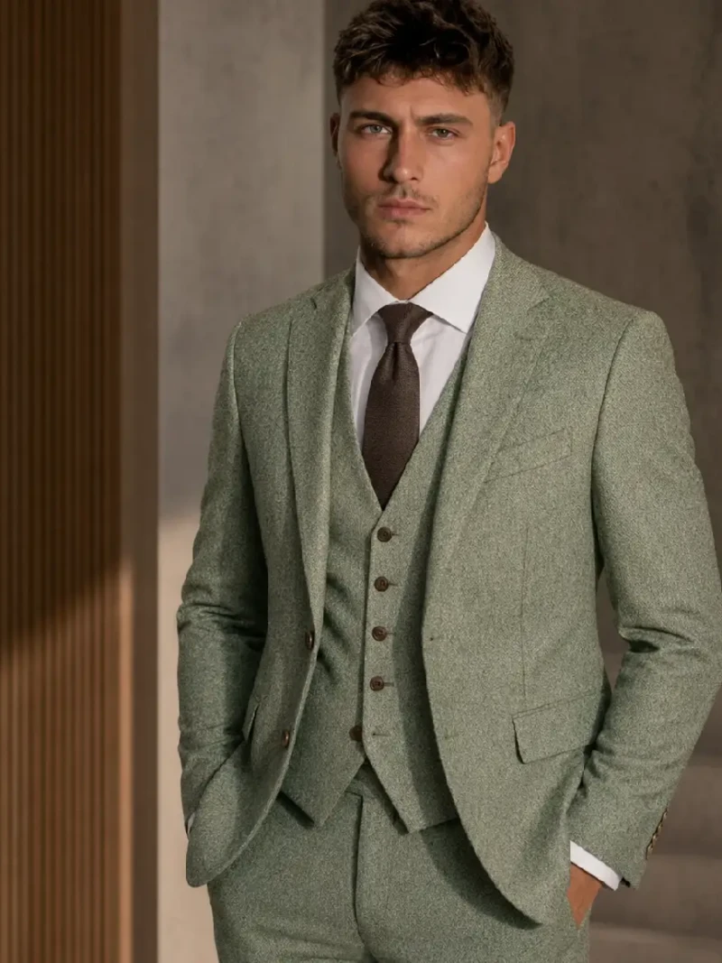 Ashford Cotton Tweed Light Green Suit Model