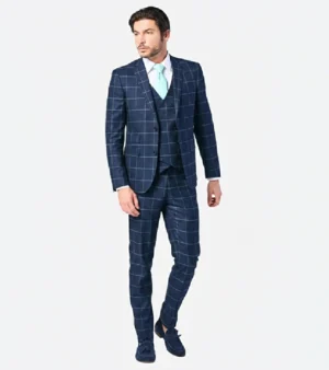 Ashford Cotton Windowpane Navy Suit Front