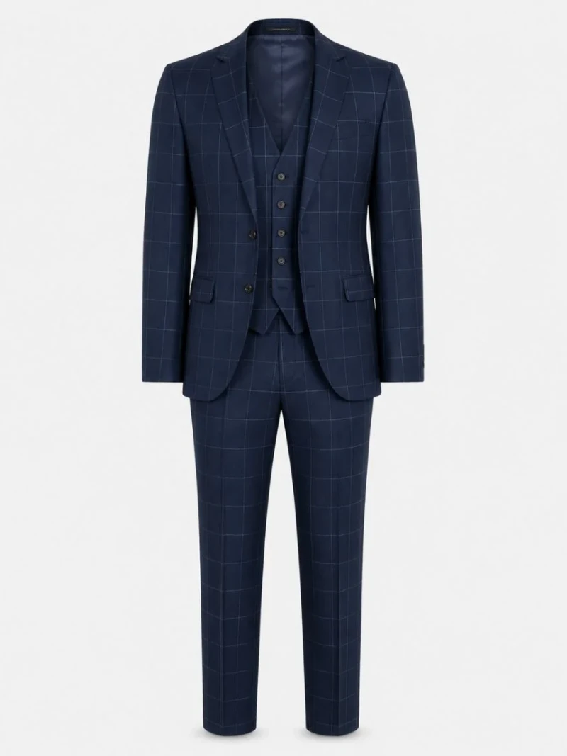 Ashford Cotton Windowpane Navy Suit Front View