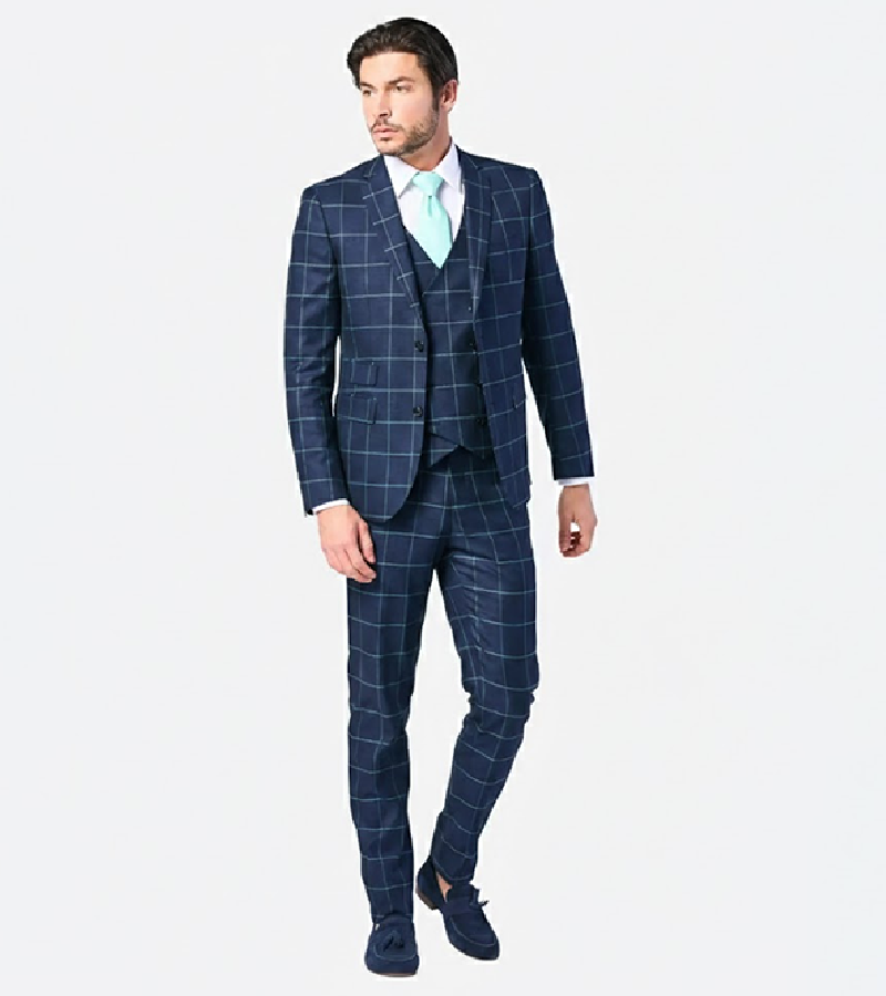 Ashford Cotton Windowpane Navy Suit Front