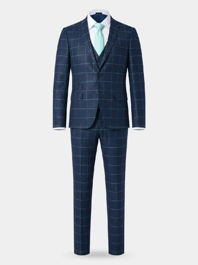 Ashford Cotton Windowpane Navy Suit Ghost Mannequin