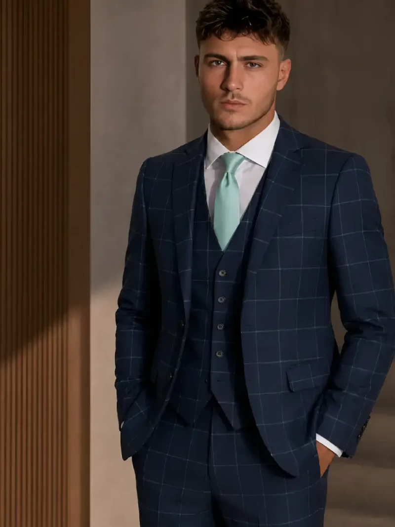 Ashford Cotton Windowpane Navy Suit Model