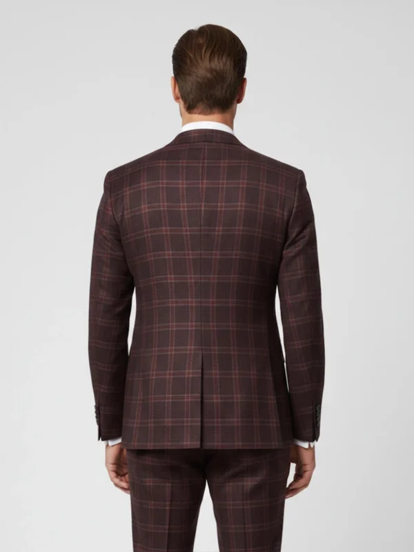 Shop The SuitsHeritage Men’s Check Maroon Relaxed Fit 3 Piece Suit Main Back