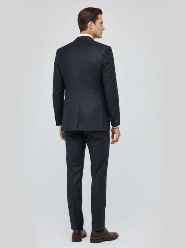 SuitsHeritage Men’s Check Navy Regular Fit 3 Piece Suit Main Back