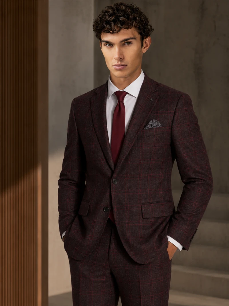Bellington Tweed Check Maroon Suit