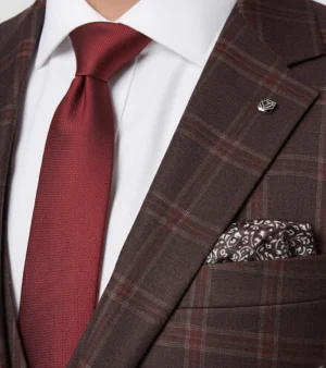Bellington Tweed Check Maroon Suit Collar