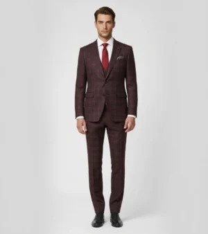 Bellington Tweed Check Maroon Suit Front