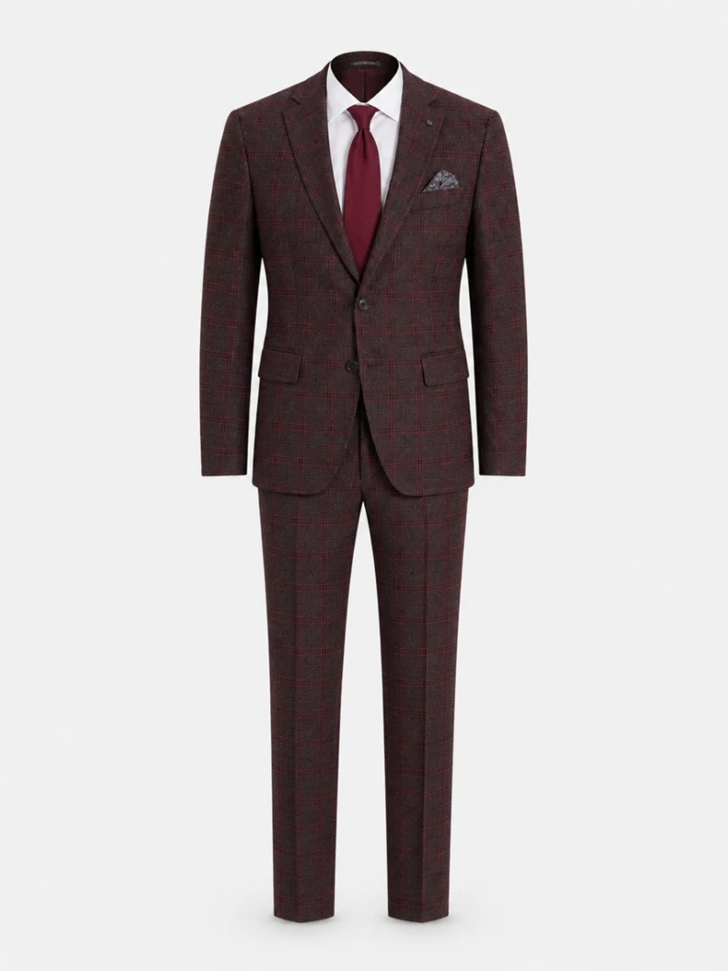 Bellington Tweed Check Maroon Suit Front View