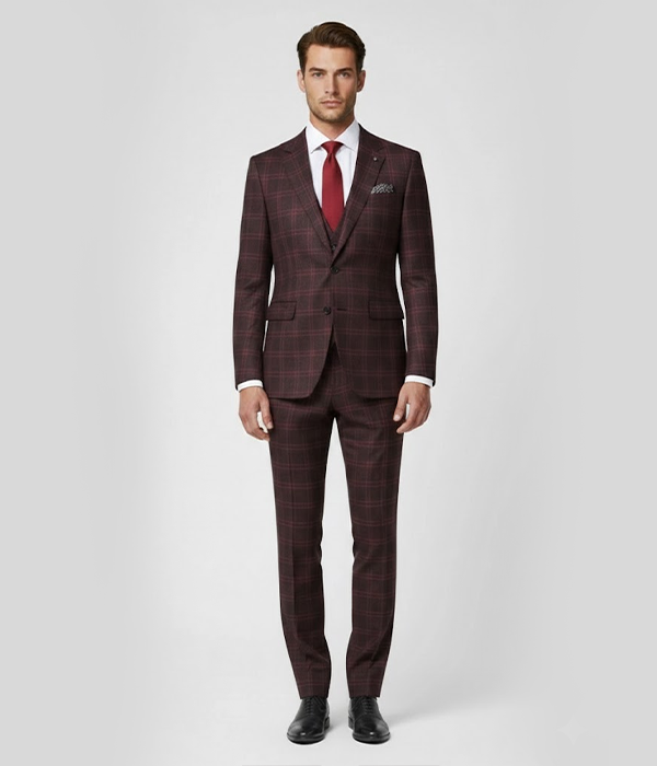 Bellington Tweed Check Maroon Suit Front