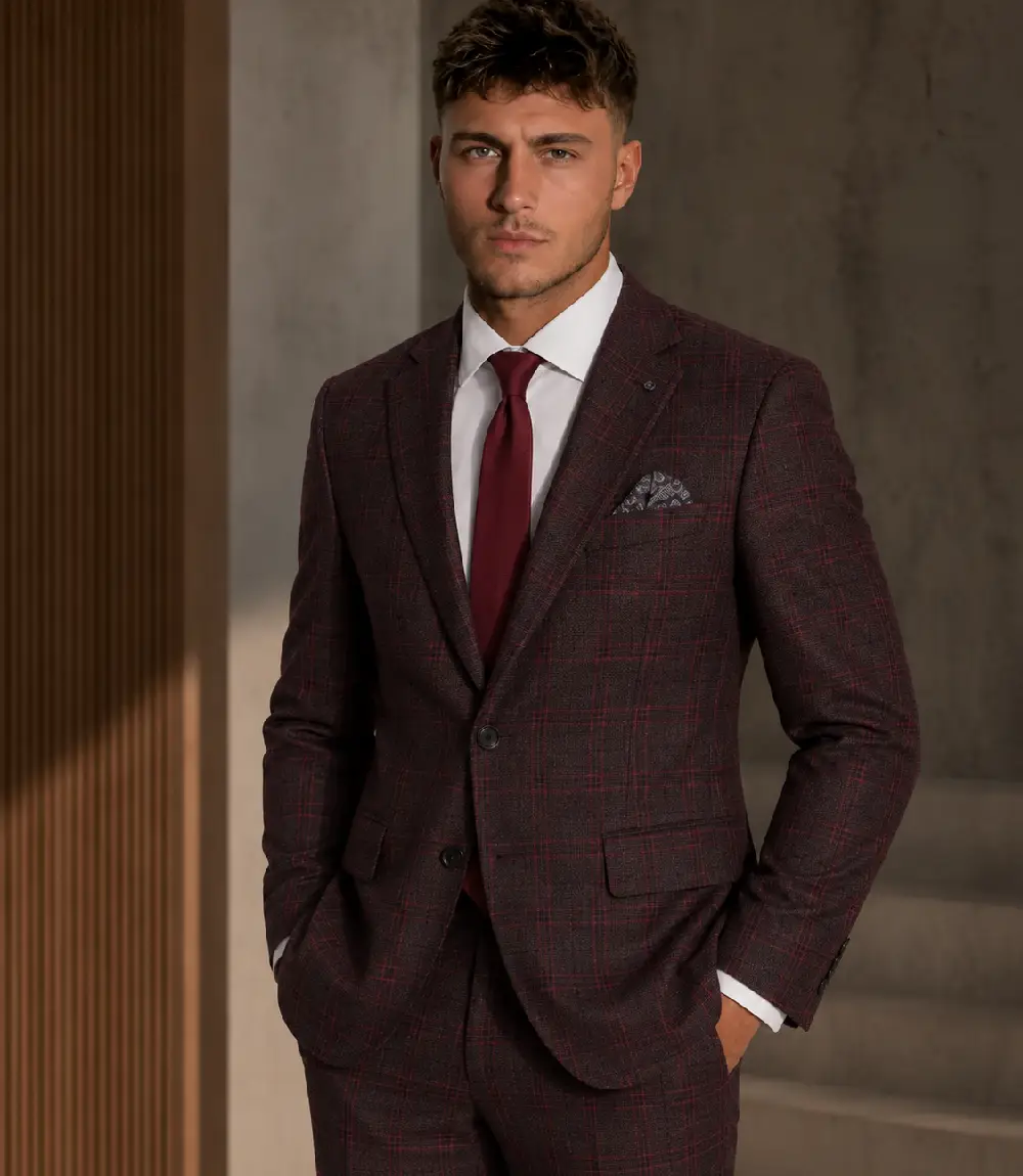Bellington Tweed Check Maroon Suit Model Bellington Tweed Check Maroon Suit Model