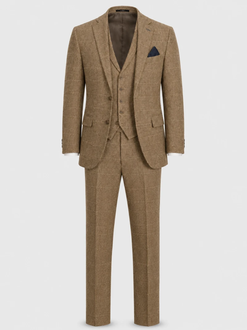 Bellington Tweed Herringbone Camel Suit Front View