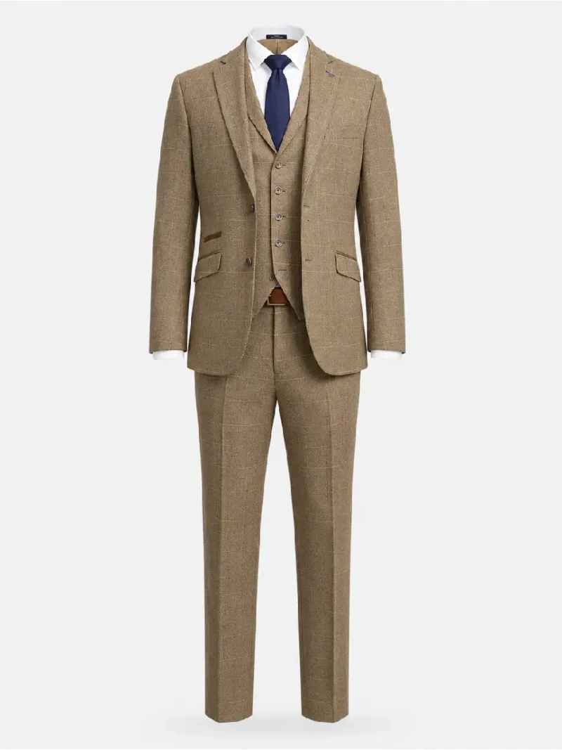 Bellington Tweed Herringbone Camel Suit Ghost Mannequin