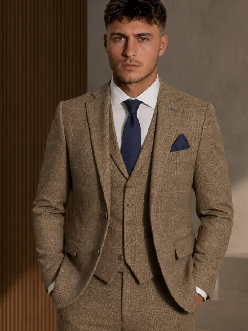 Bellington Tweed Herringbone Camel Suit Model