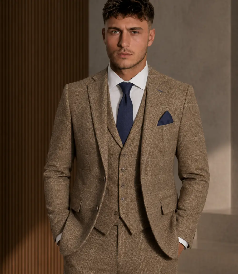 Bellington Tweed Herringbone Camel Suit Model Bellington Tweed Herringbone Camel Suit Model