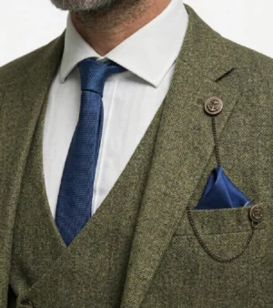 Bellington Tweed Pinstripe Olive Suit Collar
