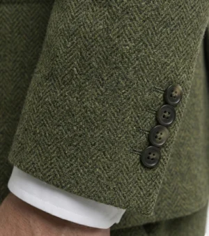 Bellington Tweed Pinstripe Olive Suit Cuffs