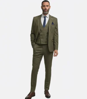 Bellington Tweed Pinstripe Olive Suit Front