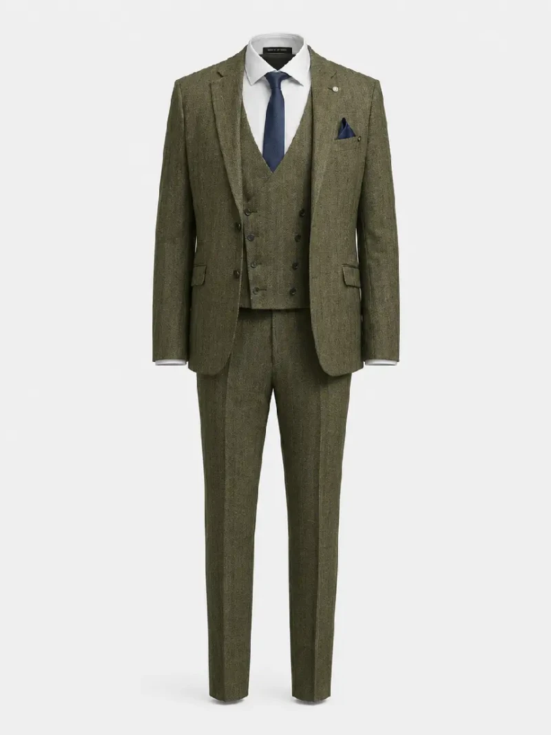 Bellington Tweed Pinstripe Olive Suit Ghost Mannequin