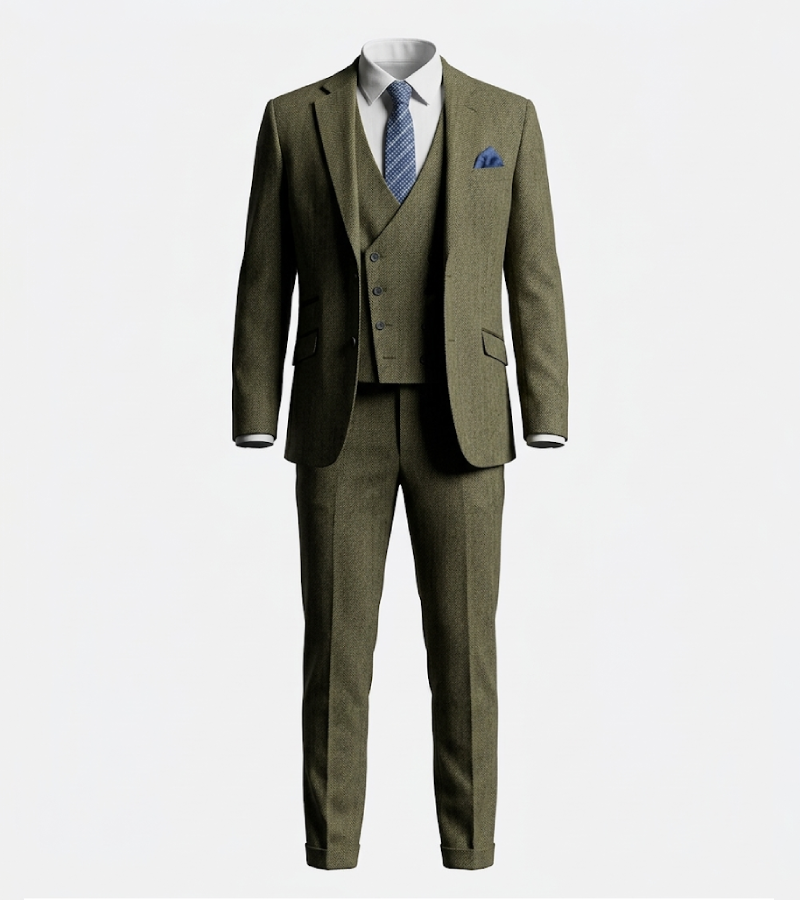 Bellington Tweed Pinstripe Olive Suit