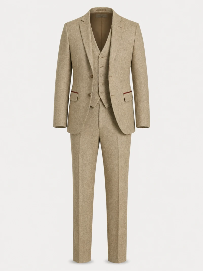 Bellington Tweed Textured Beige Suit Front veiw