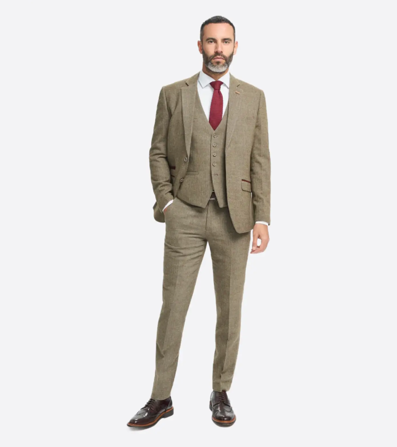 Bellington Tweed Textured Beige Suit Front