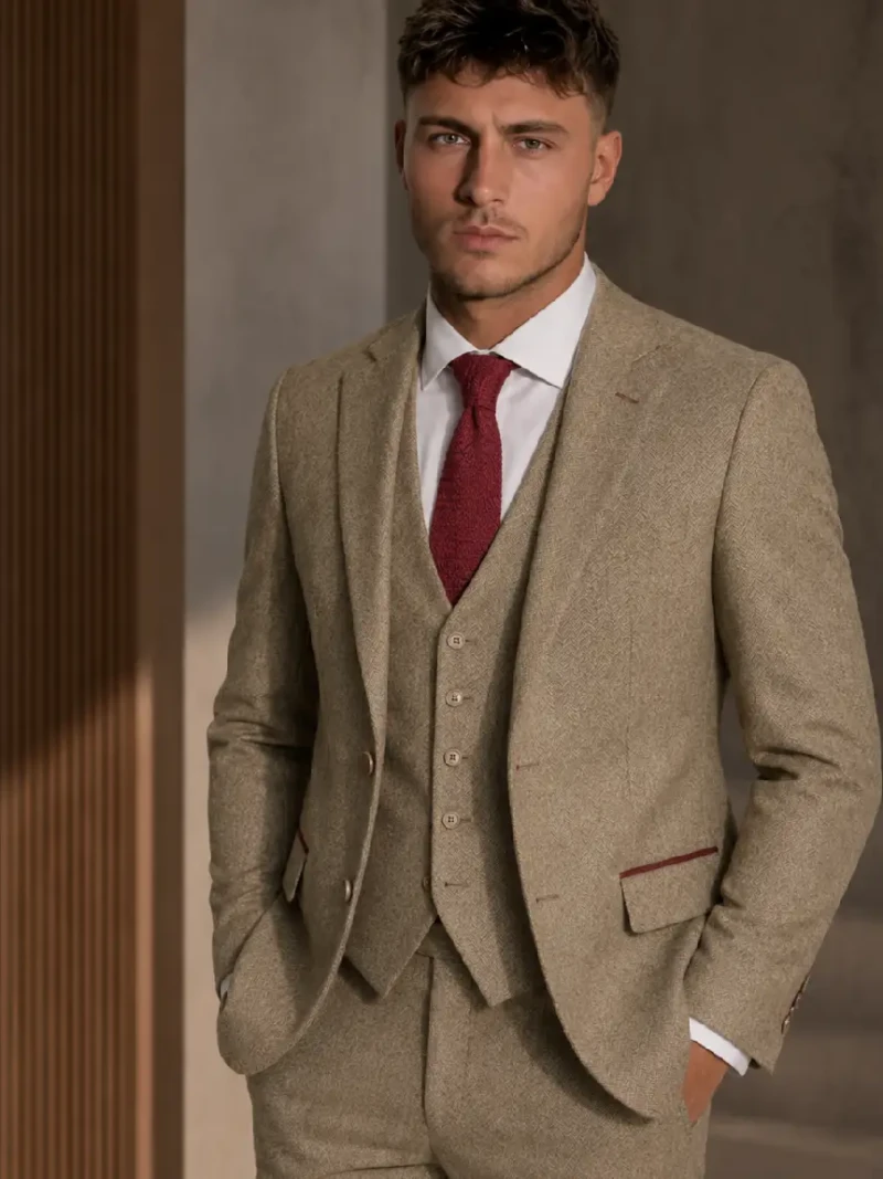 Bellington Tweed Textured Beige Suit Model