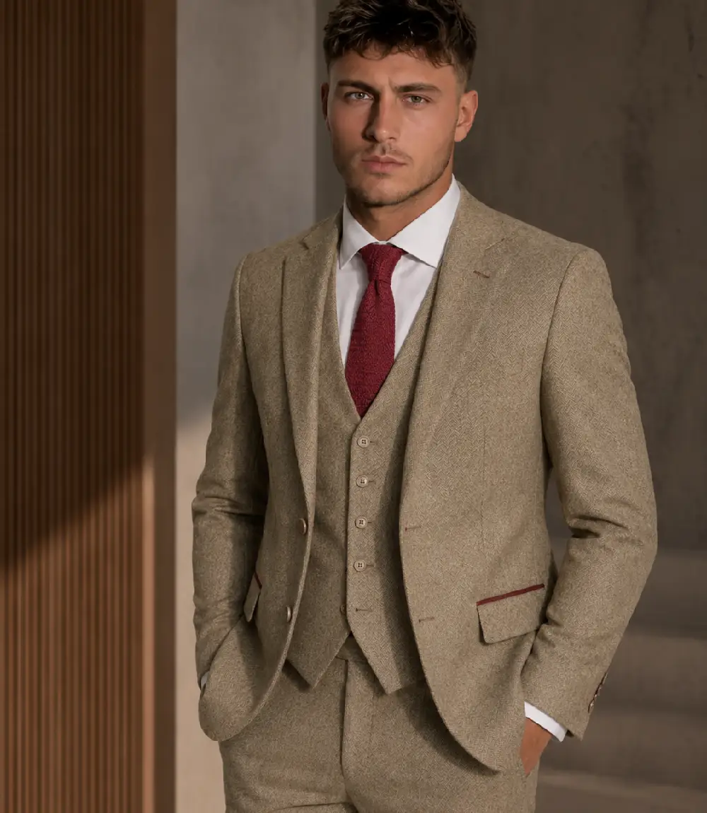 Bellington Tweed Textured Beige Suit Model Bellington Tweed Textured Beige Suit Model